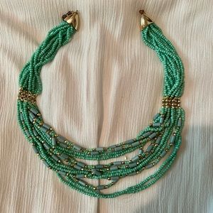 TURQUOISE BEADED STATEMENT NECKLACE WITH GOLD HARDWARE